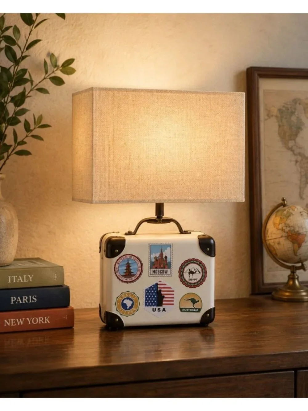 New Suitecase Travel Luggage Around The World Home Office Room Decor Lamp